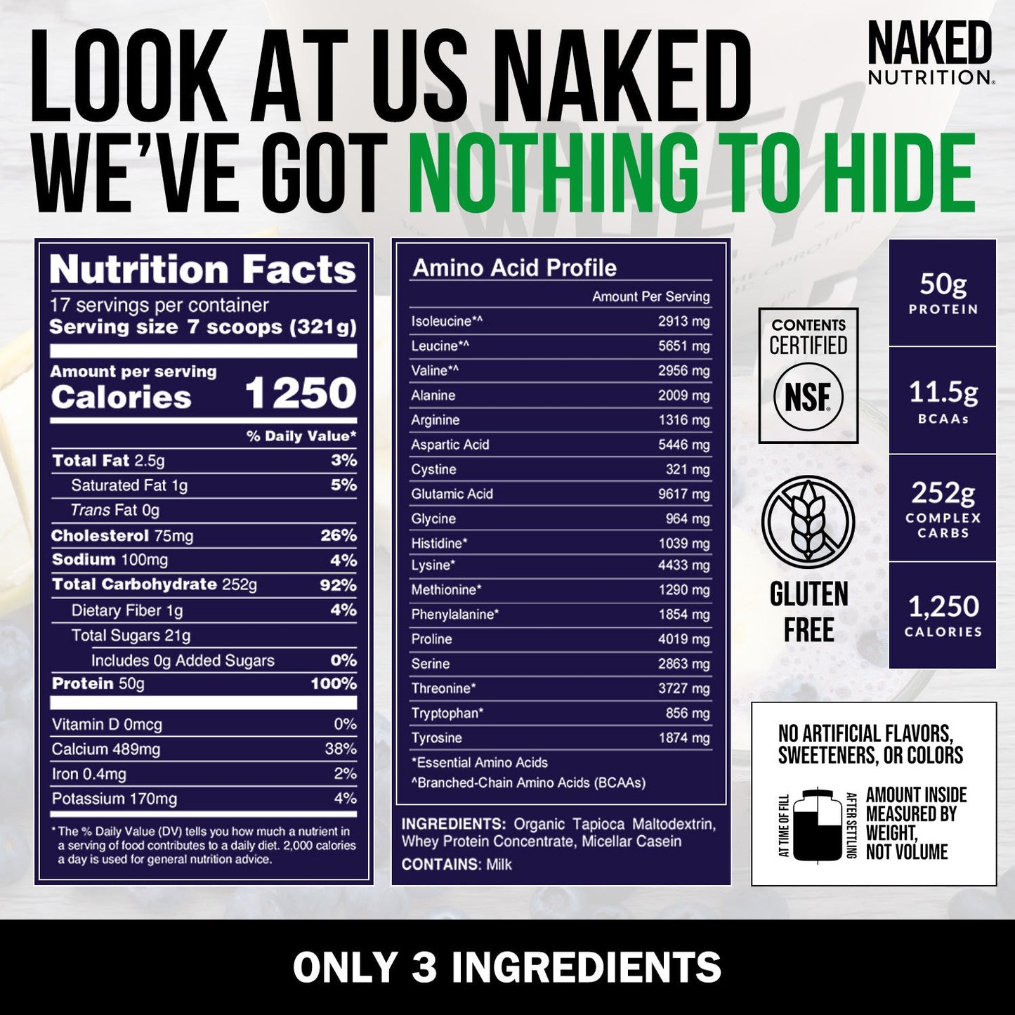 Mass Gainer Protein Supplement - Unflavored 12LB with an Easy-Mix High-Calorie Formula