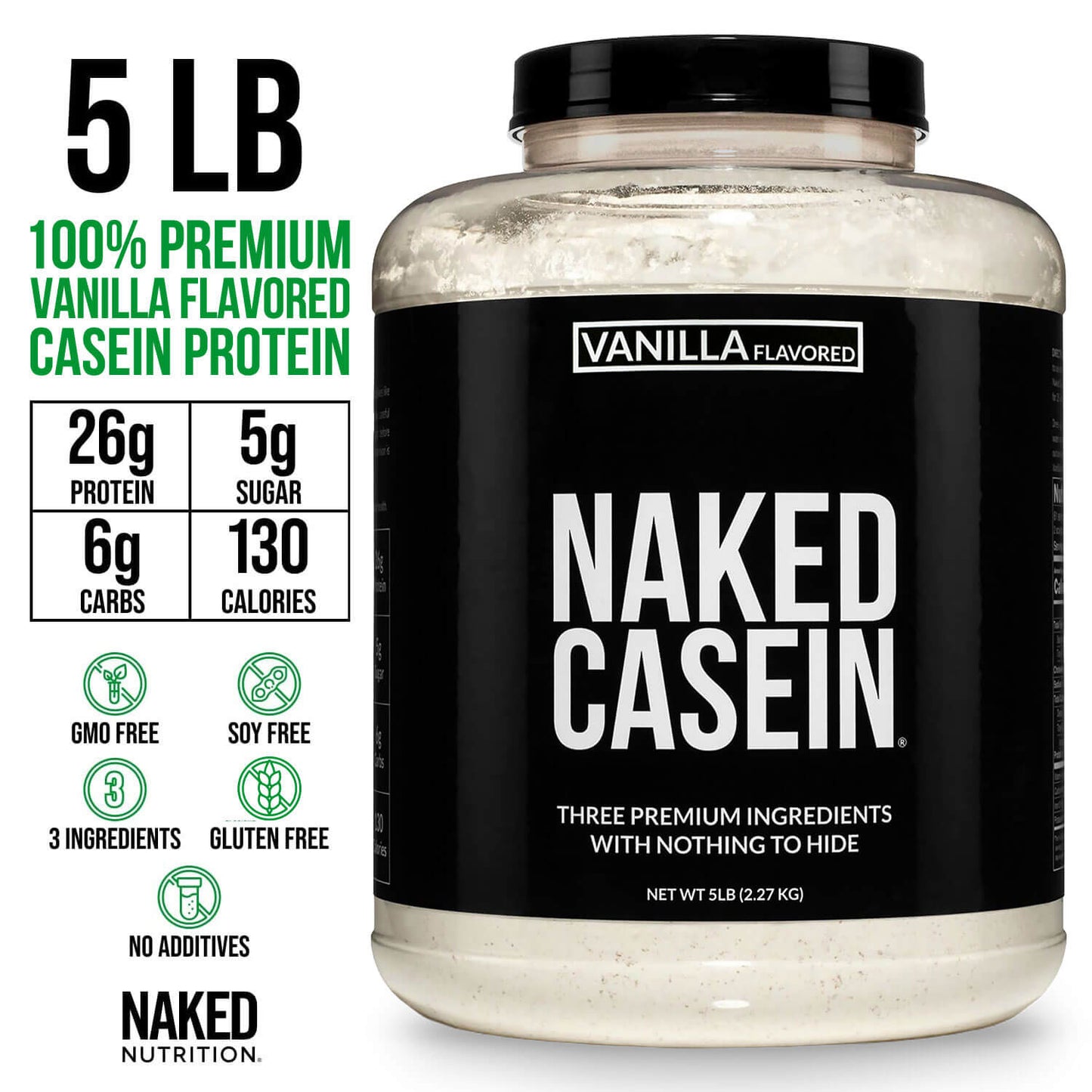 Vanilla Casein Protein Powder - Vanilla - Value Size for Easy Mixing at Home or On the Go