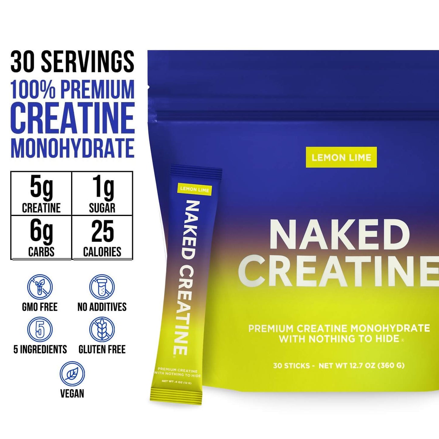 Lemon Lime Creatine Travel Packs - Lemon Lime Sticks with an Easy-Mix Workout Format