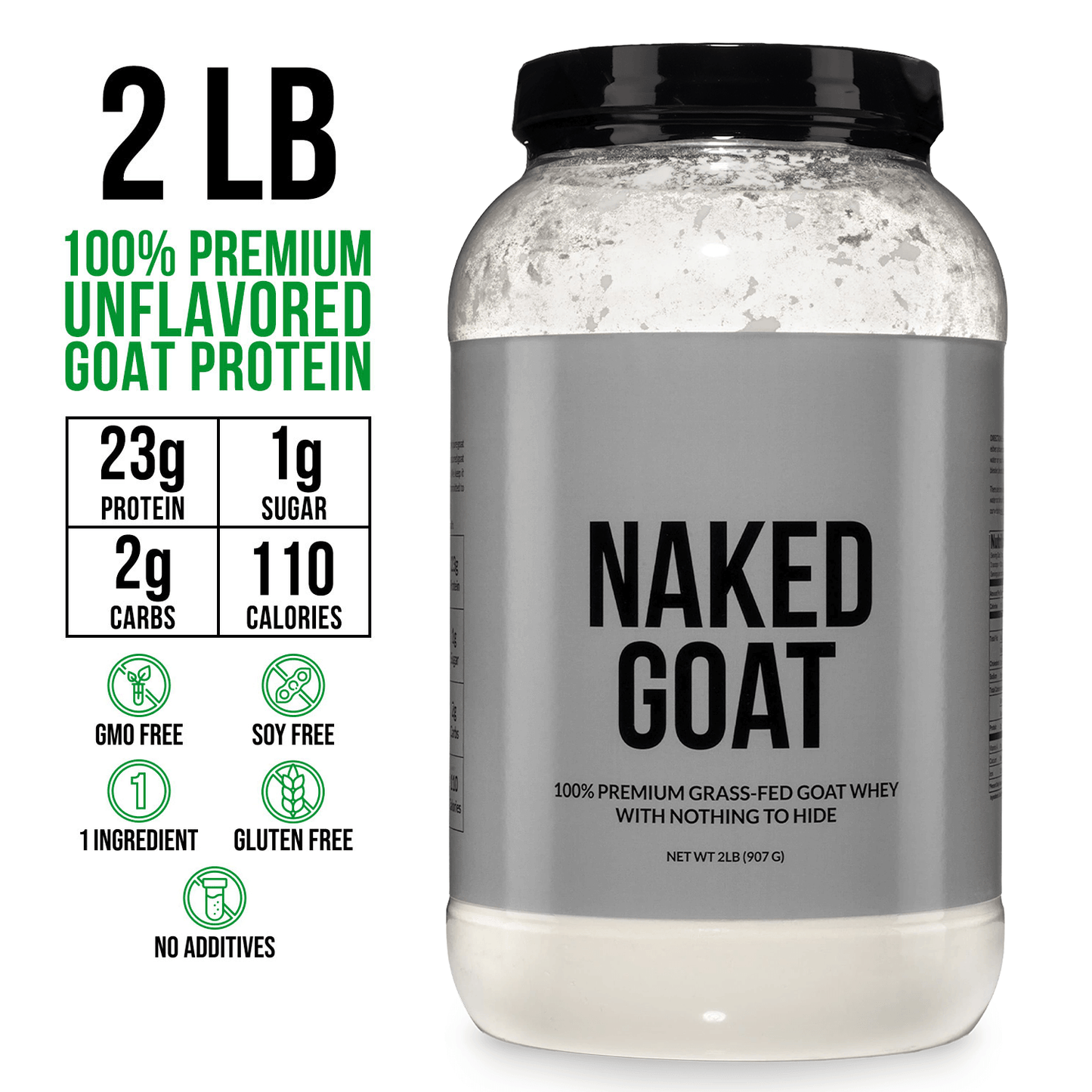 Goat Whey Protein Powder - Unflavored for Easy Mixing at Home or On the Go