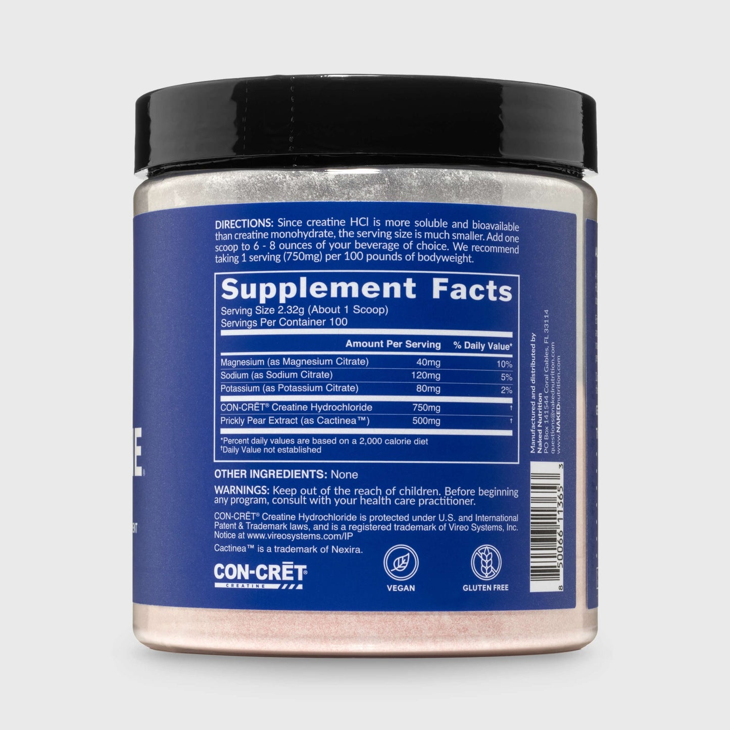Creatine HCl Powder - Unflavored with an Easy-Mix Workout Format