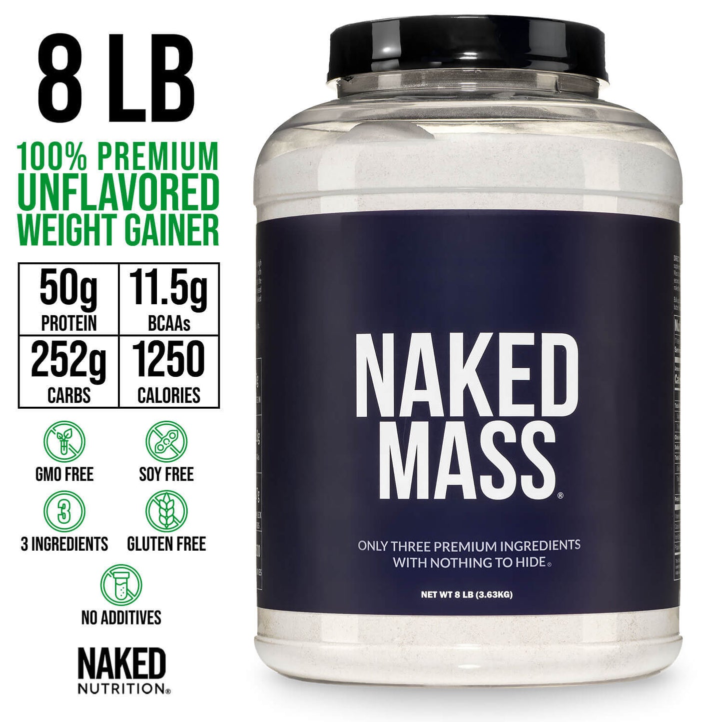 Mass Gainer Protein Supplement - Unflavored with an Easy-Mix High-Calorie Formula