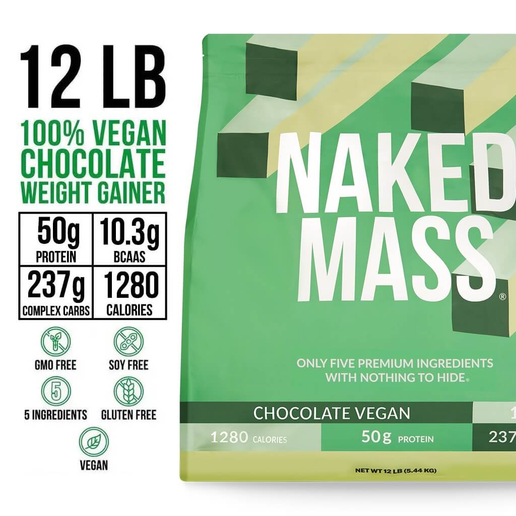 Chocolate Vegan Mass Gainer Supplement - Chocolate (Vegan) 12LB with an Easy-Mix High-Calorie Formula