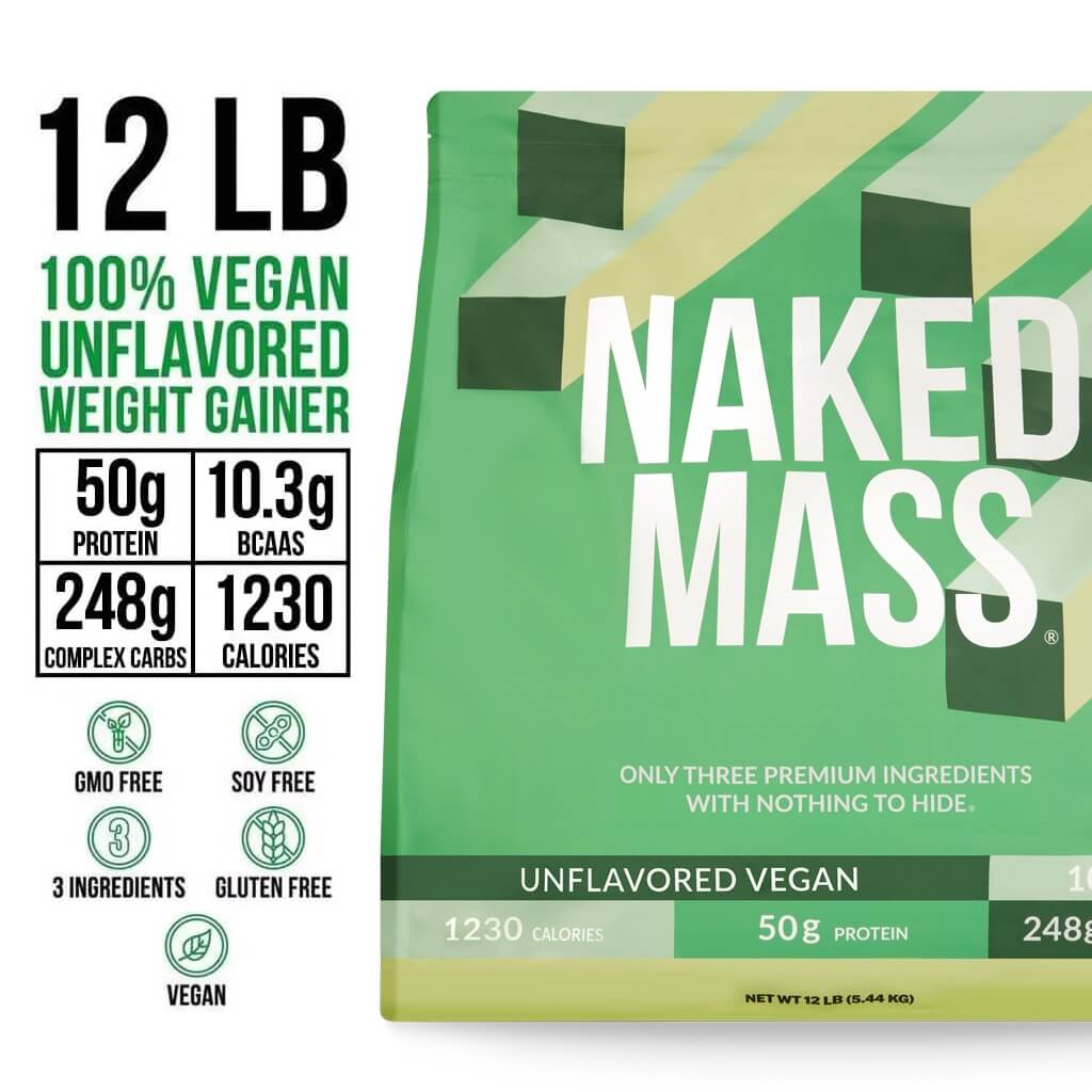 Vegan Mass Gainer Supplement - Unflavored (Vegan) 12LB with an Easy-Mix High-Calorie Formula