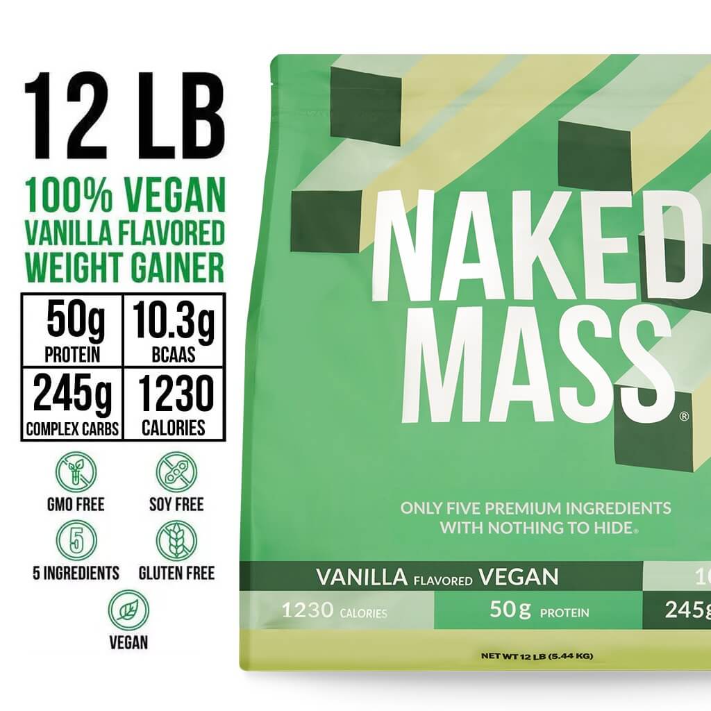 Vanilla Vegan Mass Gainer Supplement - Vanilla (Vegan) 12LB with an Easy-Mix High-Calorie Formula