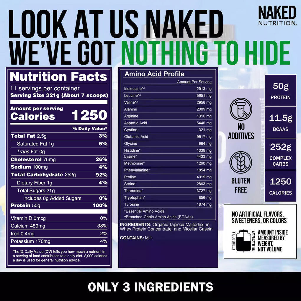 Mass Gainer Protein Supplement - Unflavored with an Easy-Mix High-Calorie Formula