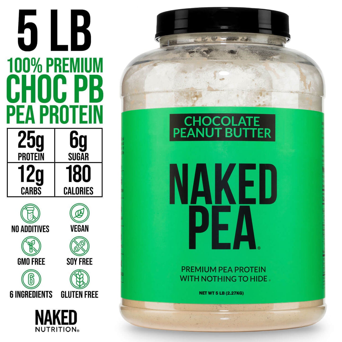 Chocolate Peanut Butter Pea Protein Powder - Chocolate PB - Chocolate Formula for Easy Mixing at Home or On the Go