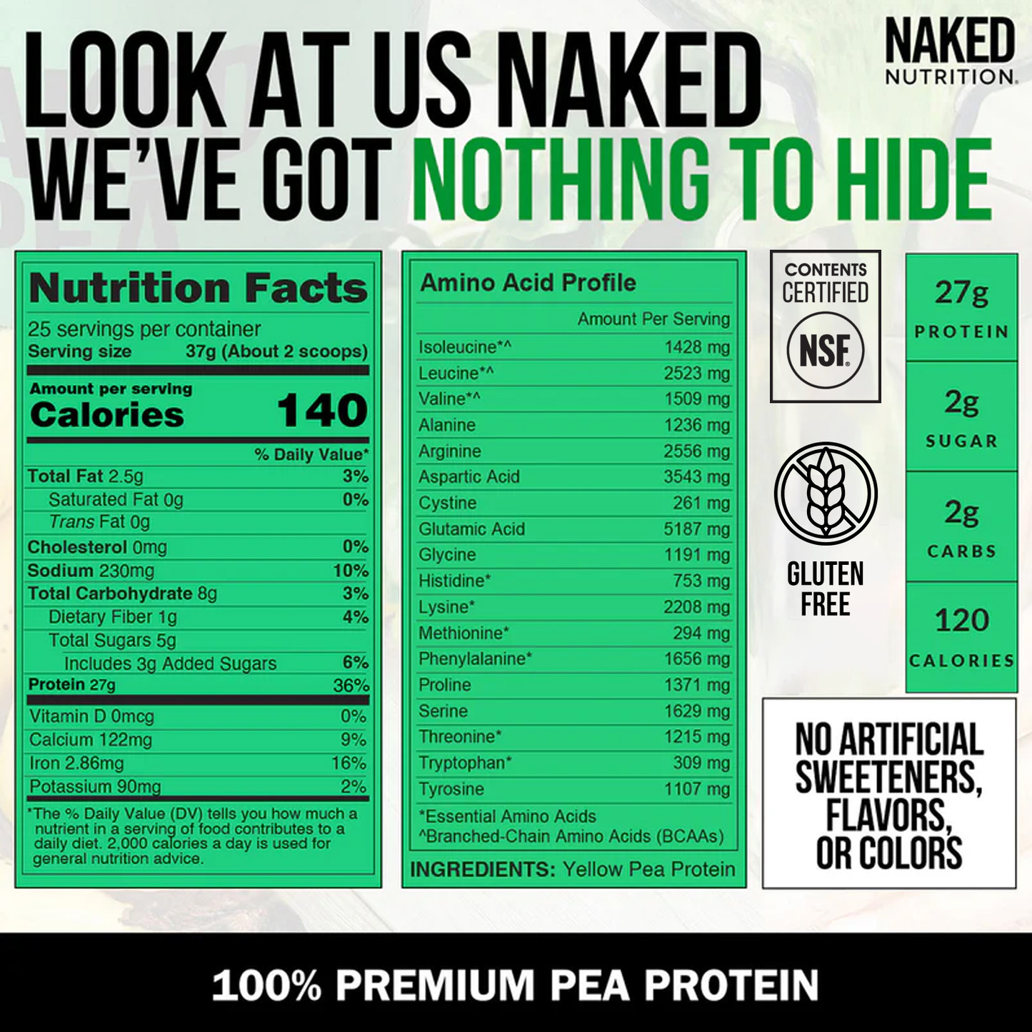 Pea Protein Powder - Unflavored - Standard Size for Easy Mixing at Home or On the Go