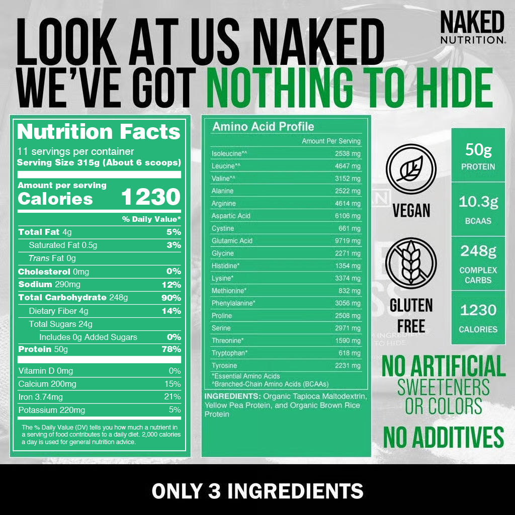 Vegan Mass Gainer Supplement - Unflavored (Vegan) with an Easy-Mix High-Calorie Formula
