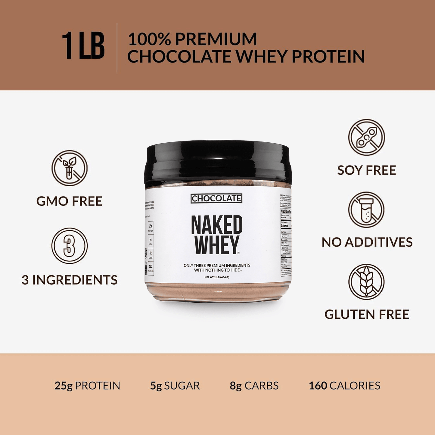 Chocolate Whey Protein Powder 1lb - Chocolate for Easy Mixing at Home or On the Go