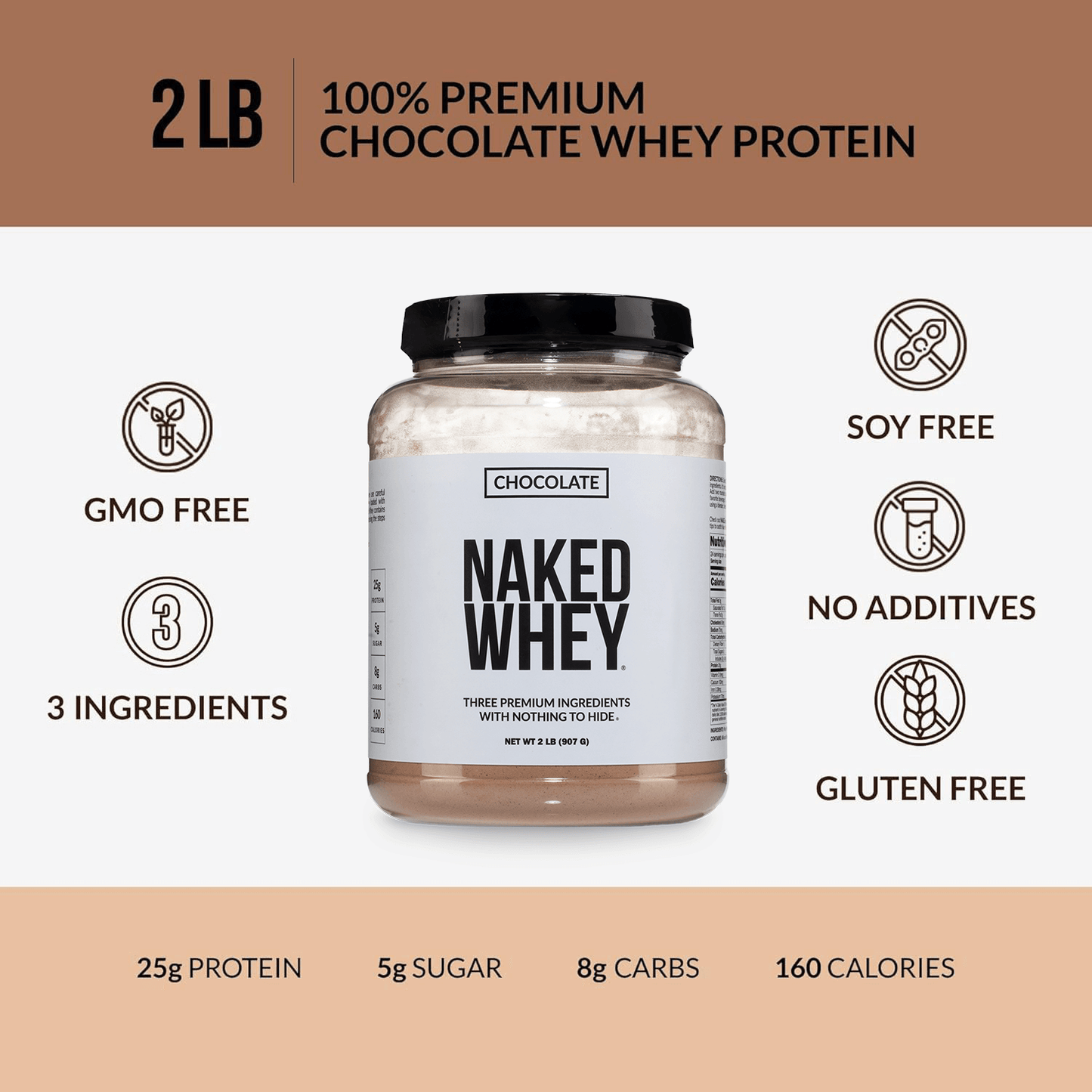 Chocolate Whey Protein Powder - Chocolate - Standard Size for Easy Mixing at Home or On the Go