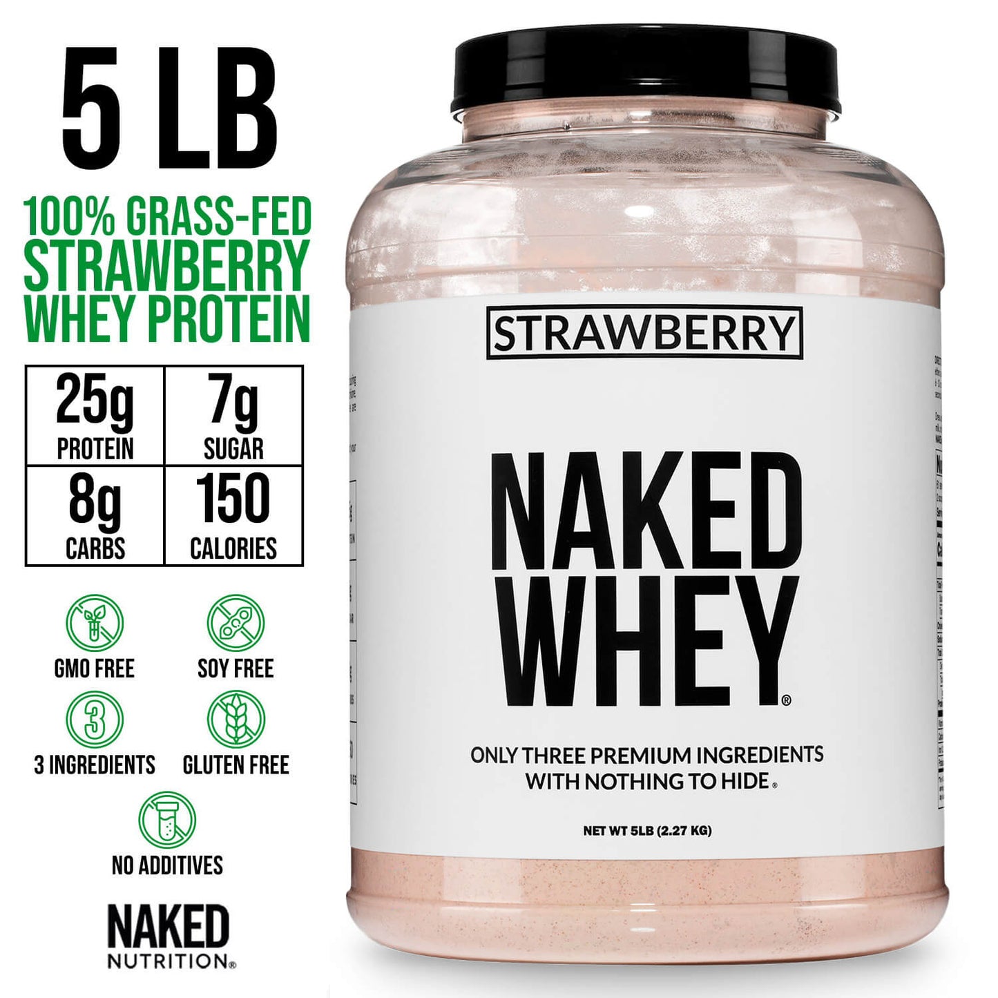 Strawberry Whey Protein Powder - Strawberry - Value Size for Easy Mixing at Home or On the Go