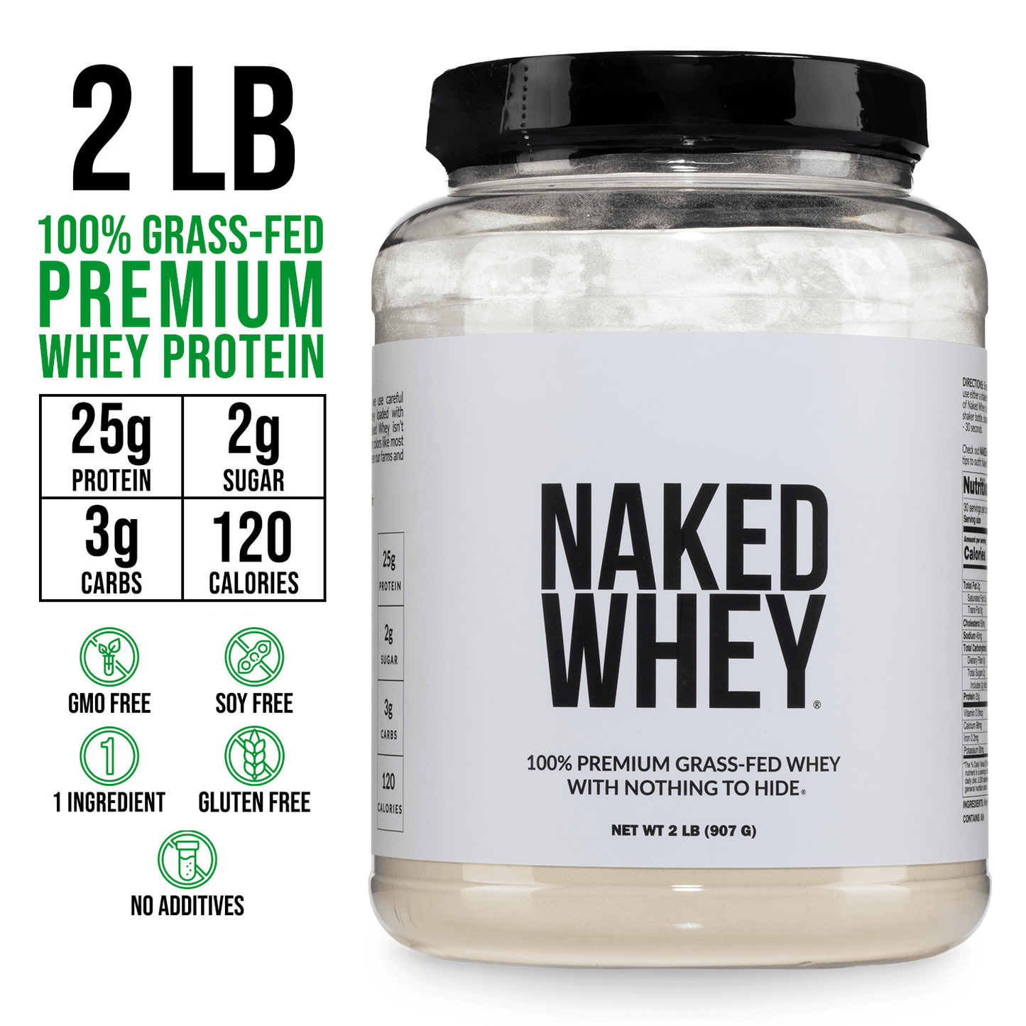 Grass Fed Whey Protein Powder - Unflavored - Standard Size for Easy Mixing at Home or On the Go