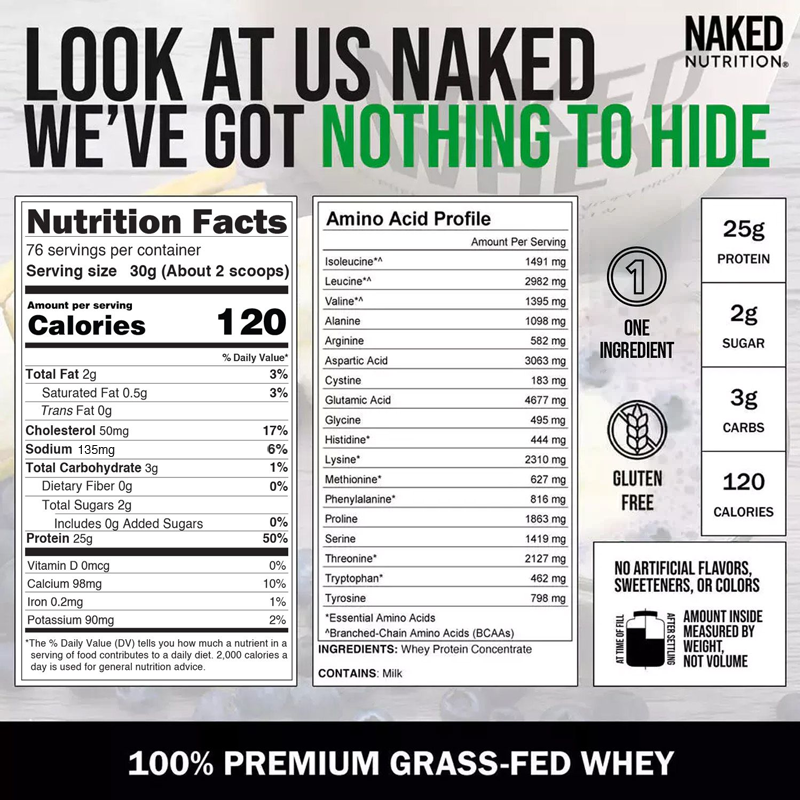 Grass Fed Whey Protein Powder - Unflavored - Bulk Size for Easy Mixing at Home or On the Go