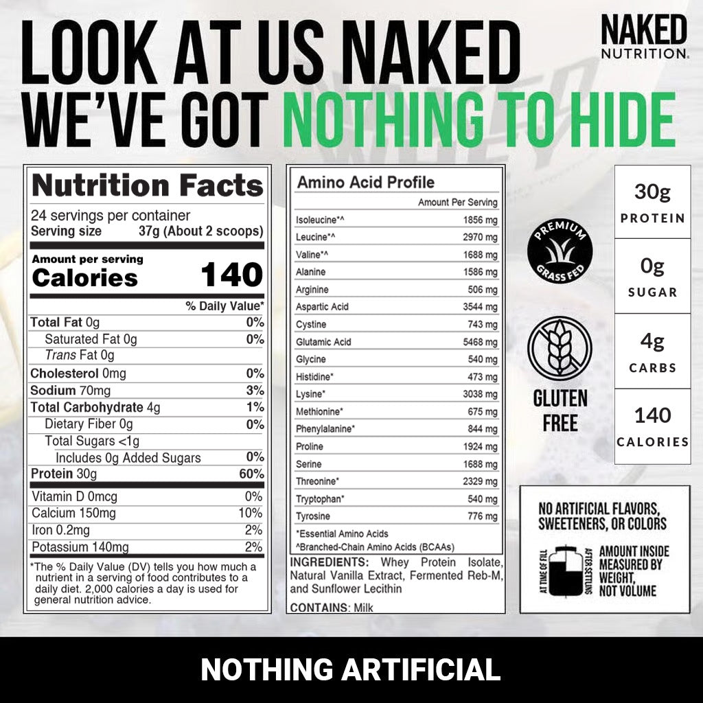 Vanilla Grass-Fed Whey Isolate Protein Powder - Vanilla for Easy Mixing at Home or On the Go