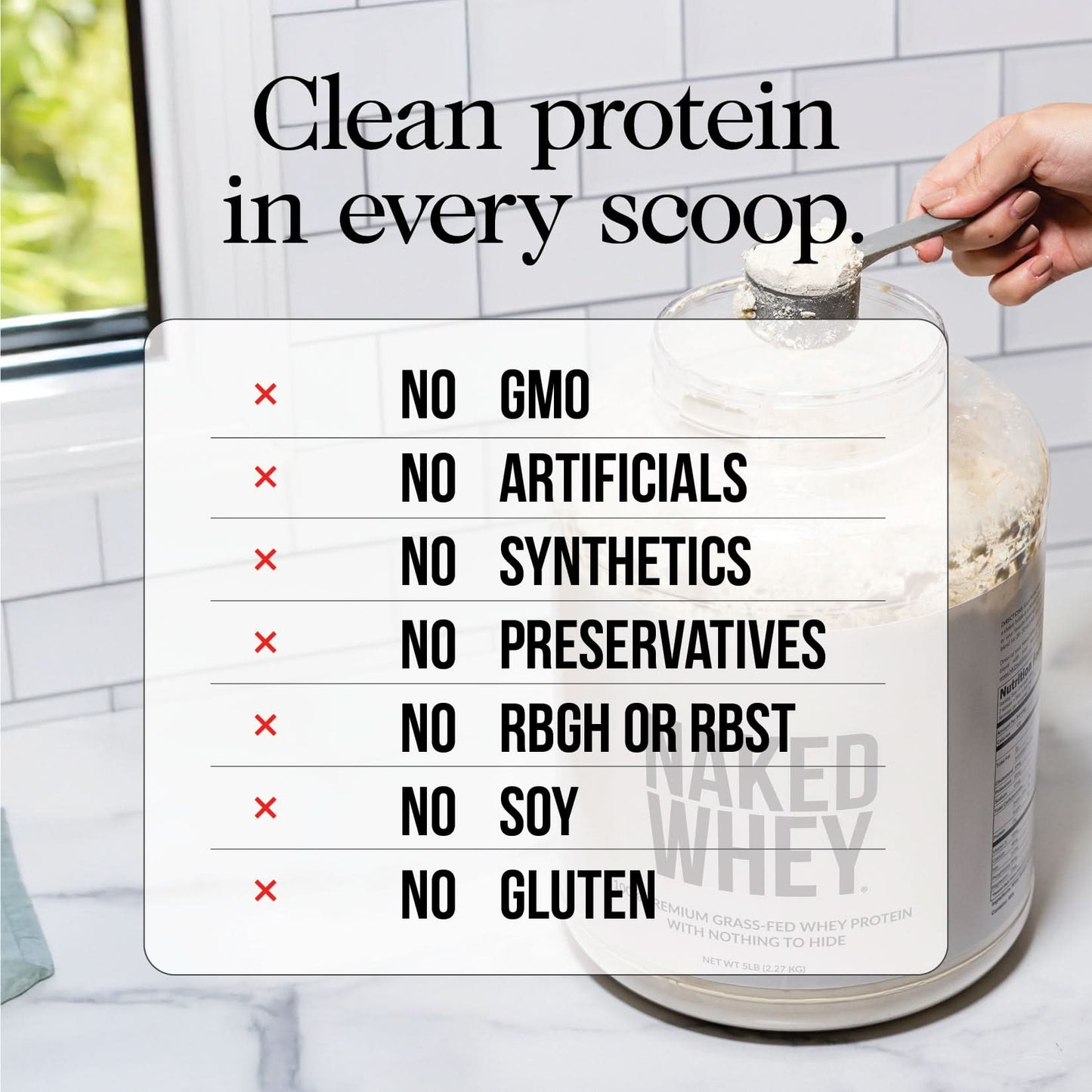Grass Fed Whey Protein Powder - Unflavored - Standard Size for Easy Mixing at Home or On the Go
